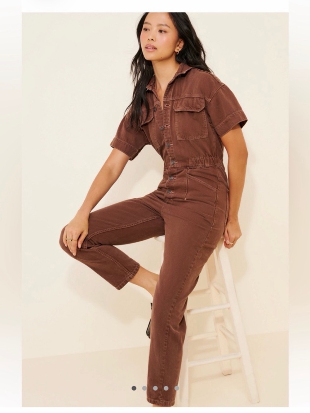 Utility Button-Front Jumpsuit in Brown